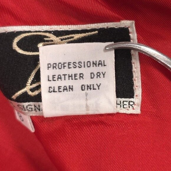 Vintage JFS SIGNATURE GENUINE LEATHER Red Lined Midi Skirt Women's Size 8 - Picture 9 of 9